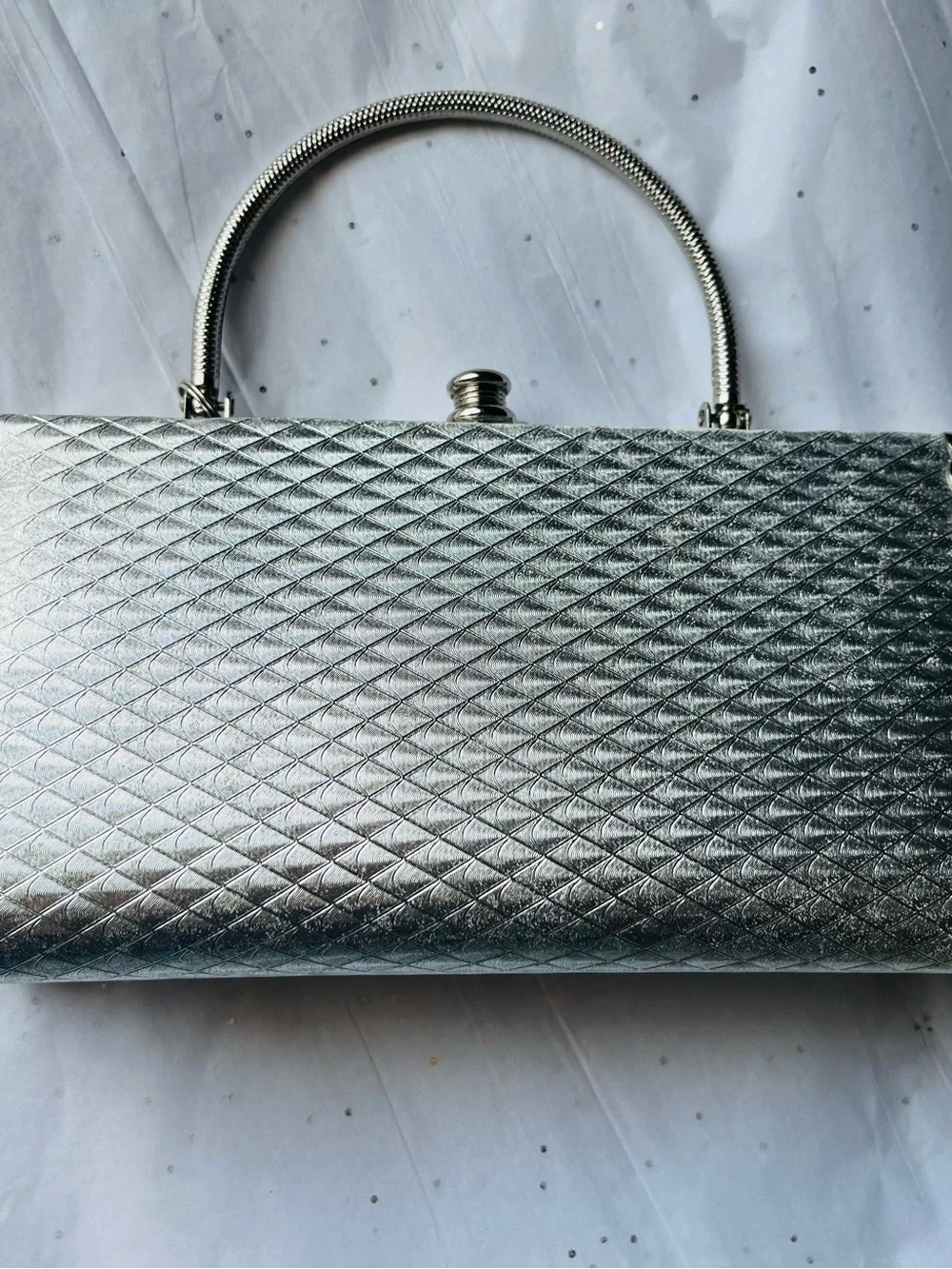 Selini Silver Textured Top-Handle Evening Clutch